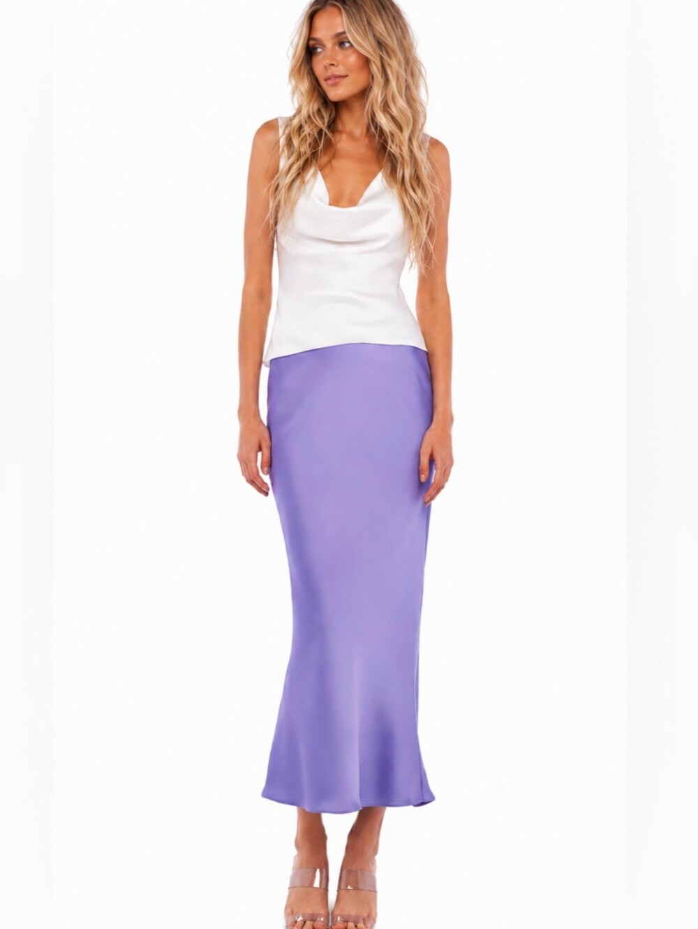 Norma Kamali Satiny Pull On Maxi Slip Skirt Size Large Purple